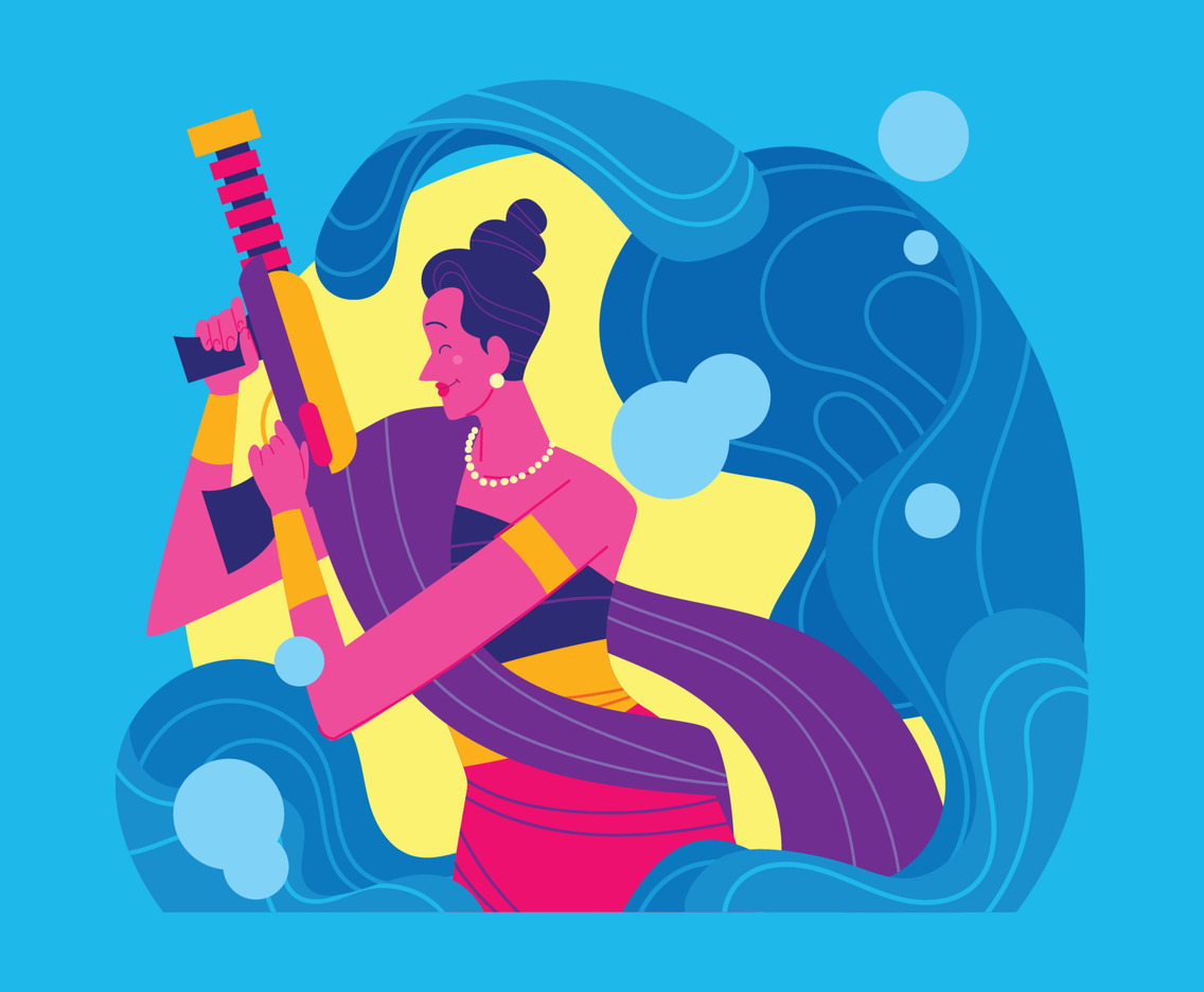 Thailand Girl with Water Gun in Songkran Festival