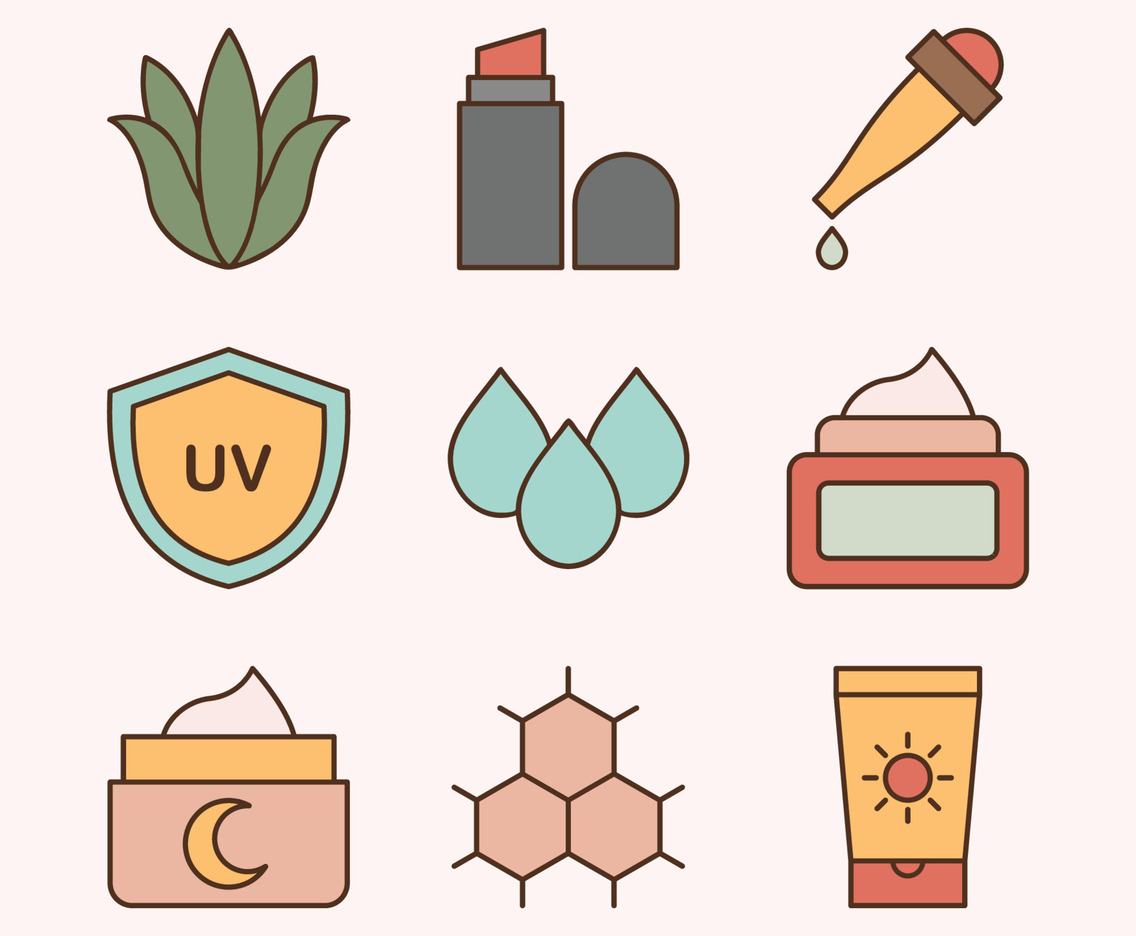 Skin Care Colorful Flat Color Outline Icon Collection