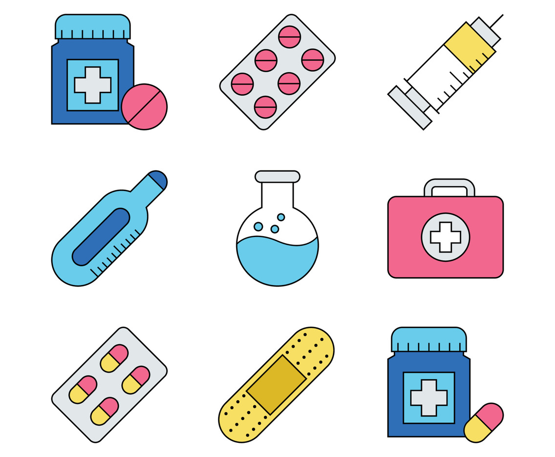 Medicine Outline Colorful Flat Icon Collection