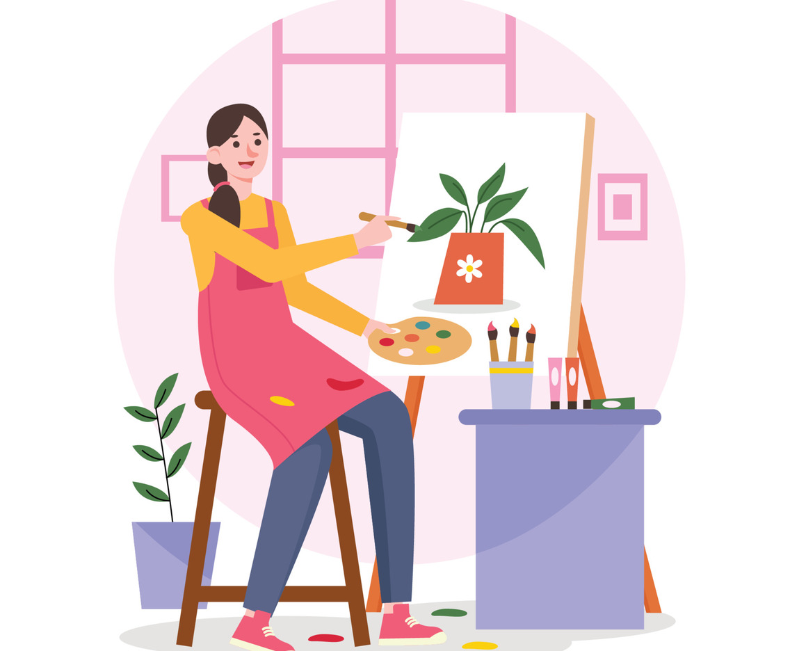 Woman Painter Painting Plant