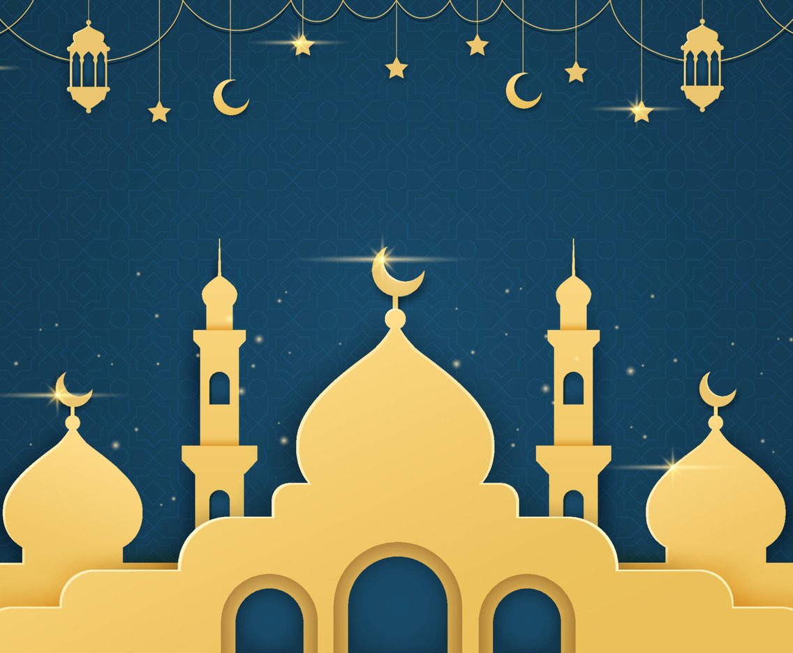 Eid Mubarak Background with Lantern and Mosque