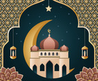 Eid Mubarak with Moon and Mosque