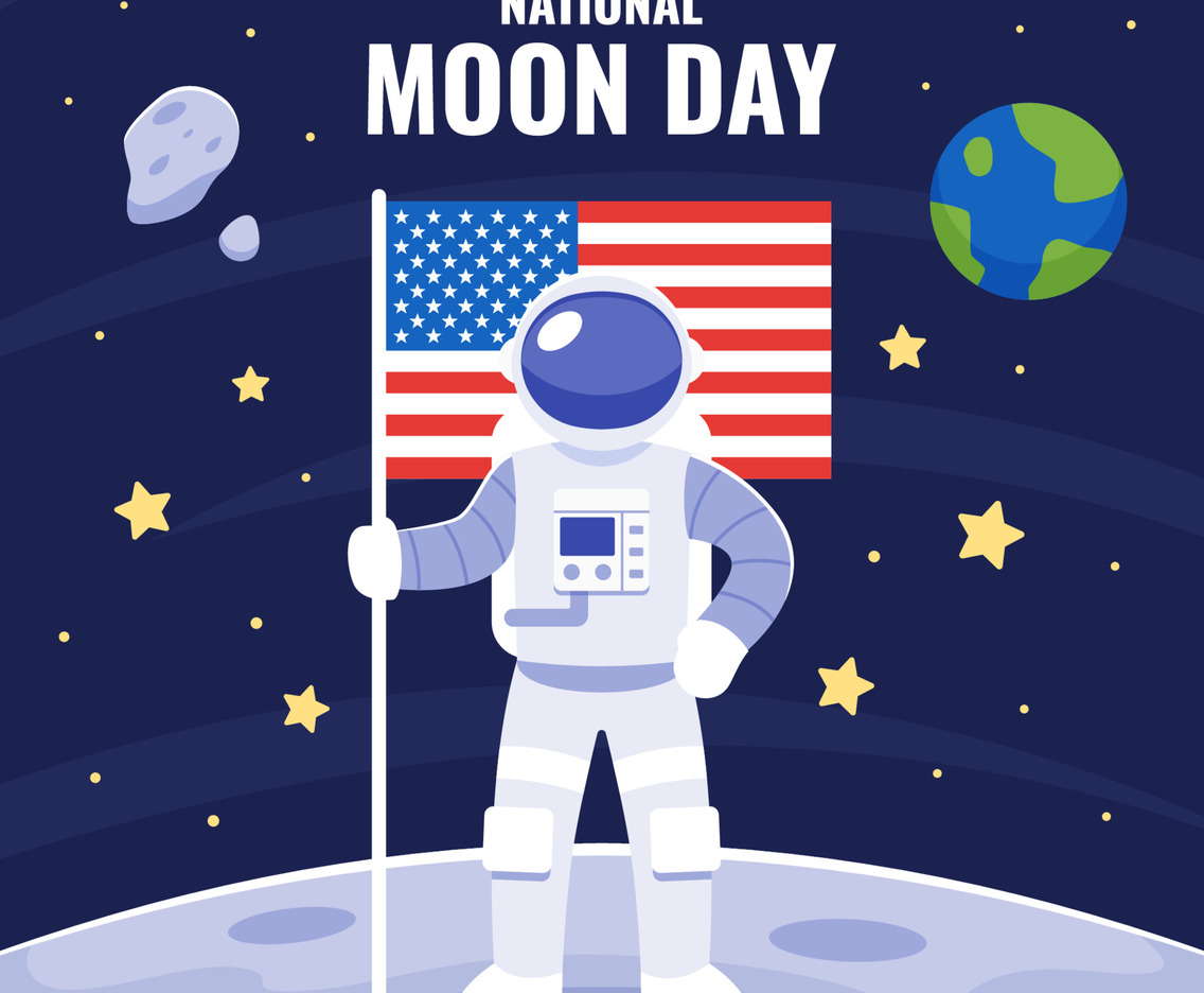 National Moon Day with Astronaut and American Flag