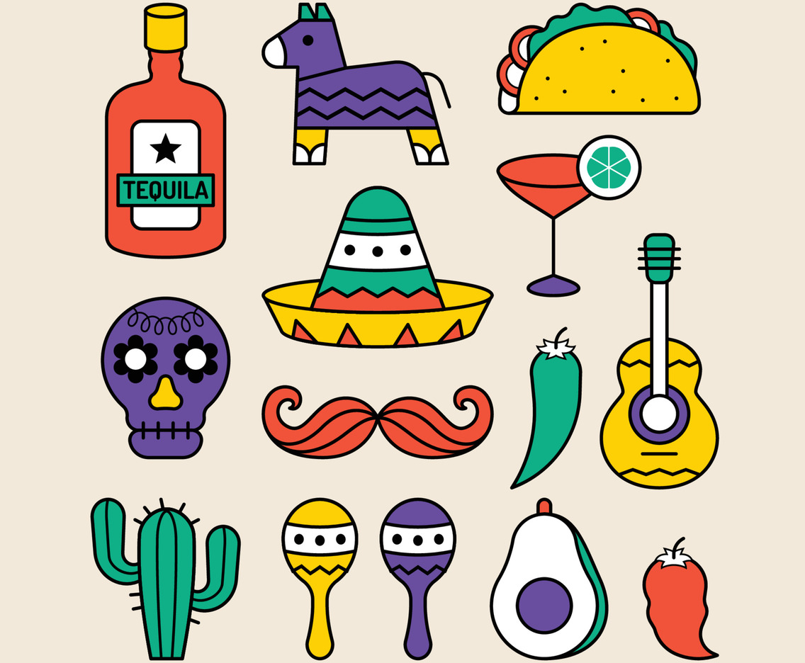 Cinco de Mayo Icons in Flat Style