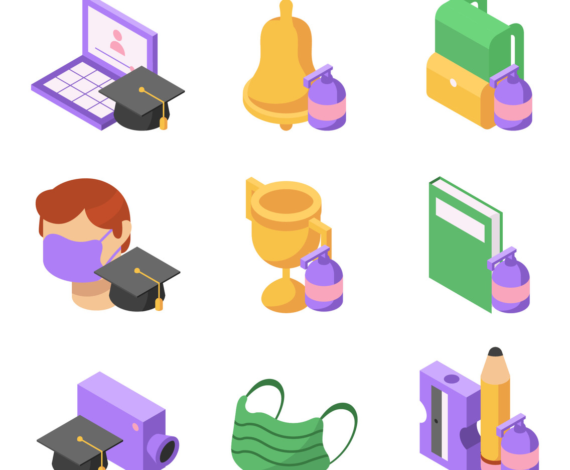 Set of New Normal Back to School Icons