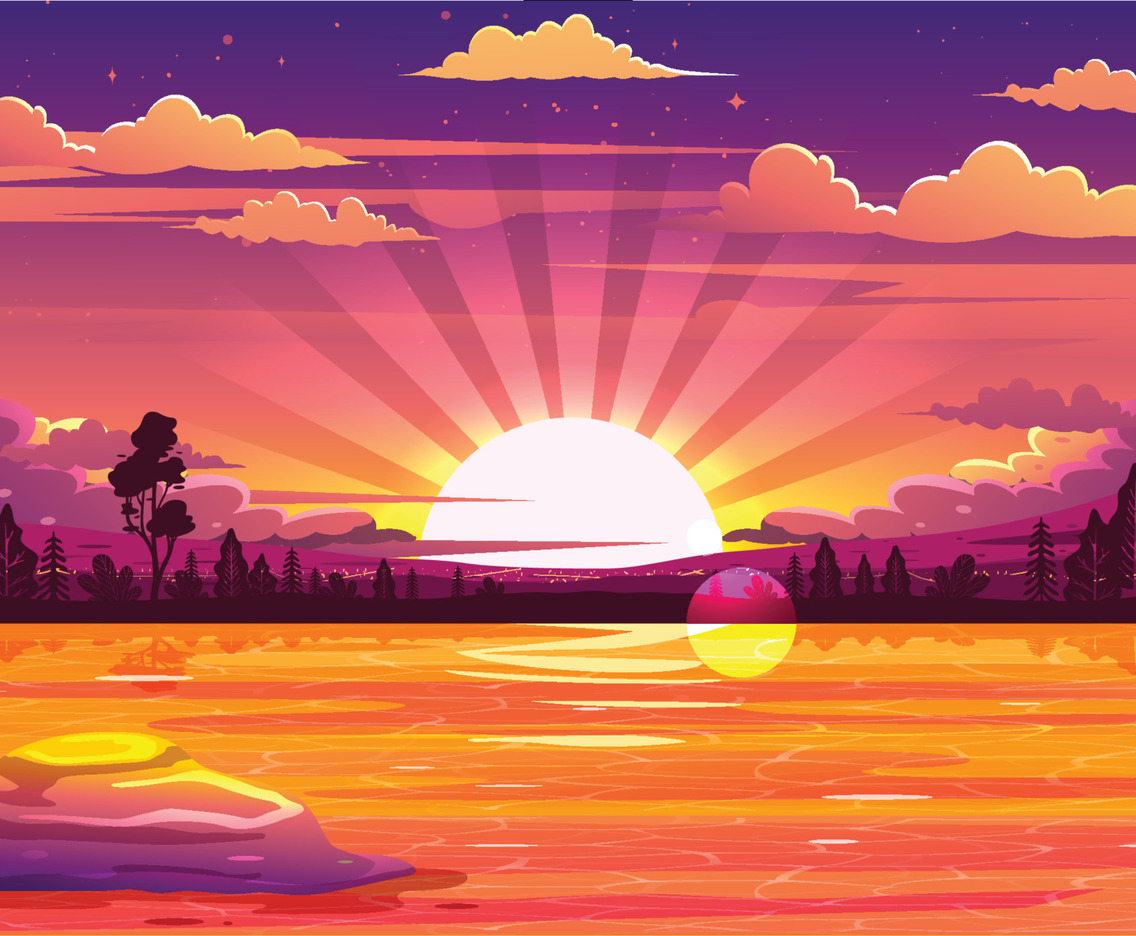 Summer Beach Scenery Background with Sunset