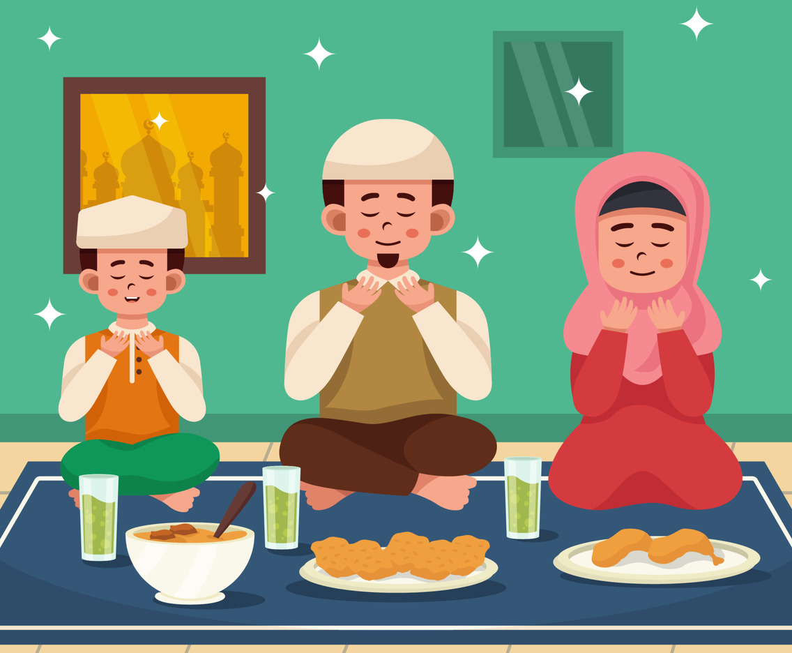 Moslem Family Having Iftar Dinner