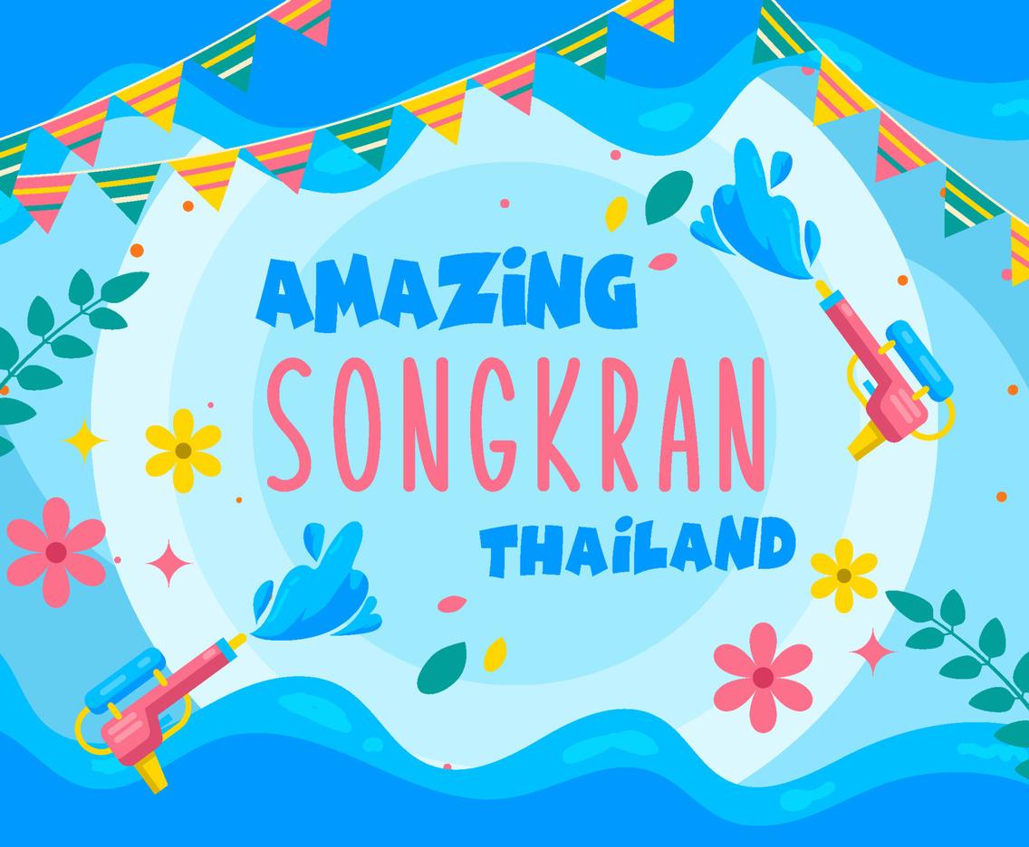 Songkran Background In Flat Design Style