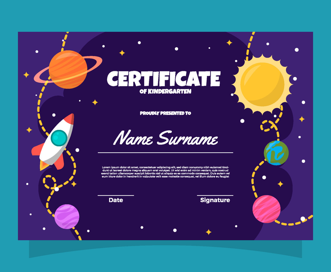 Space Themed Kindergarten Certificate Template