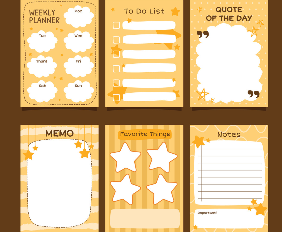 Set of Monochrome Planner with Cute Hand Drawn Elements