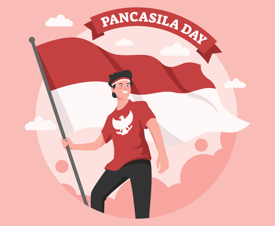 Youngster Celebrating Pancasila Day Illustration