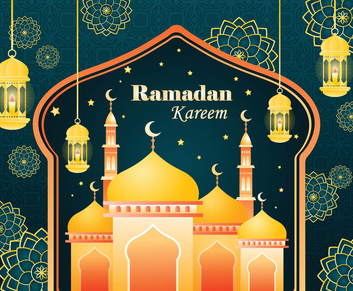 Ramadan Kareem Greeting with Mosque and Lantern
