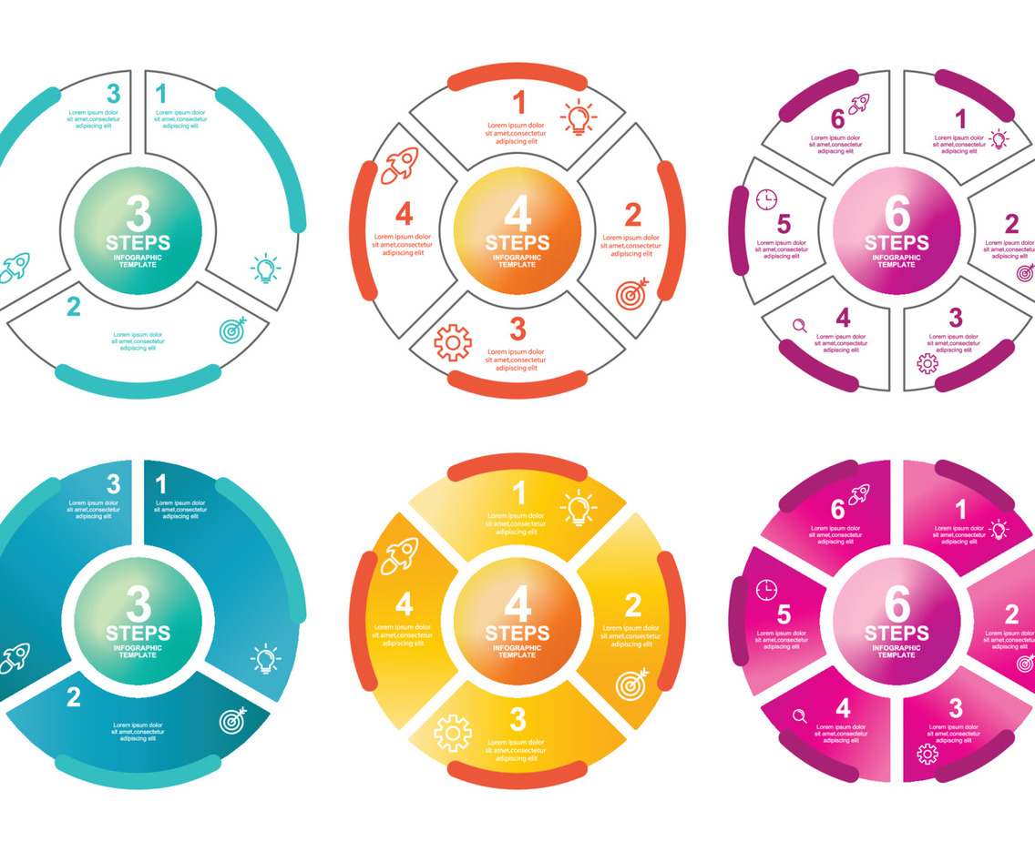 Circular Steps Infographic With Gradient Color Element Collection