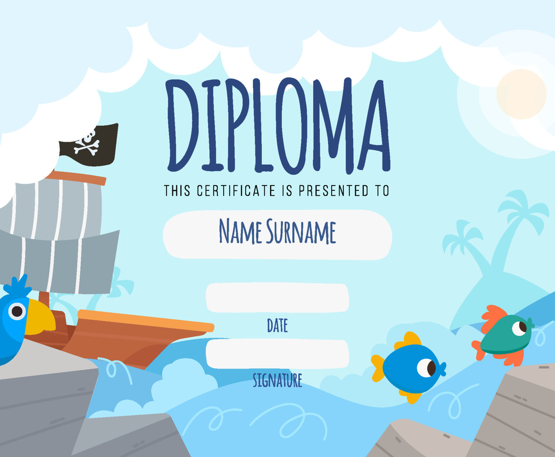 Cute Kindergarten Diploma Certificate Template