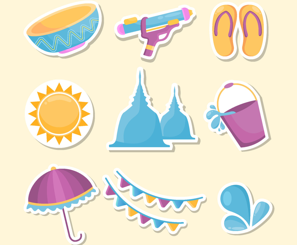 Flat Design Sticker Songkran Festival