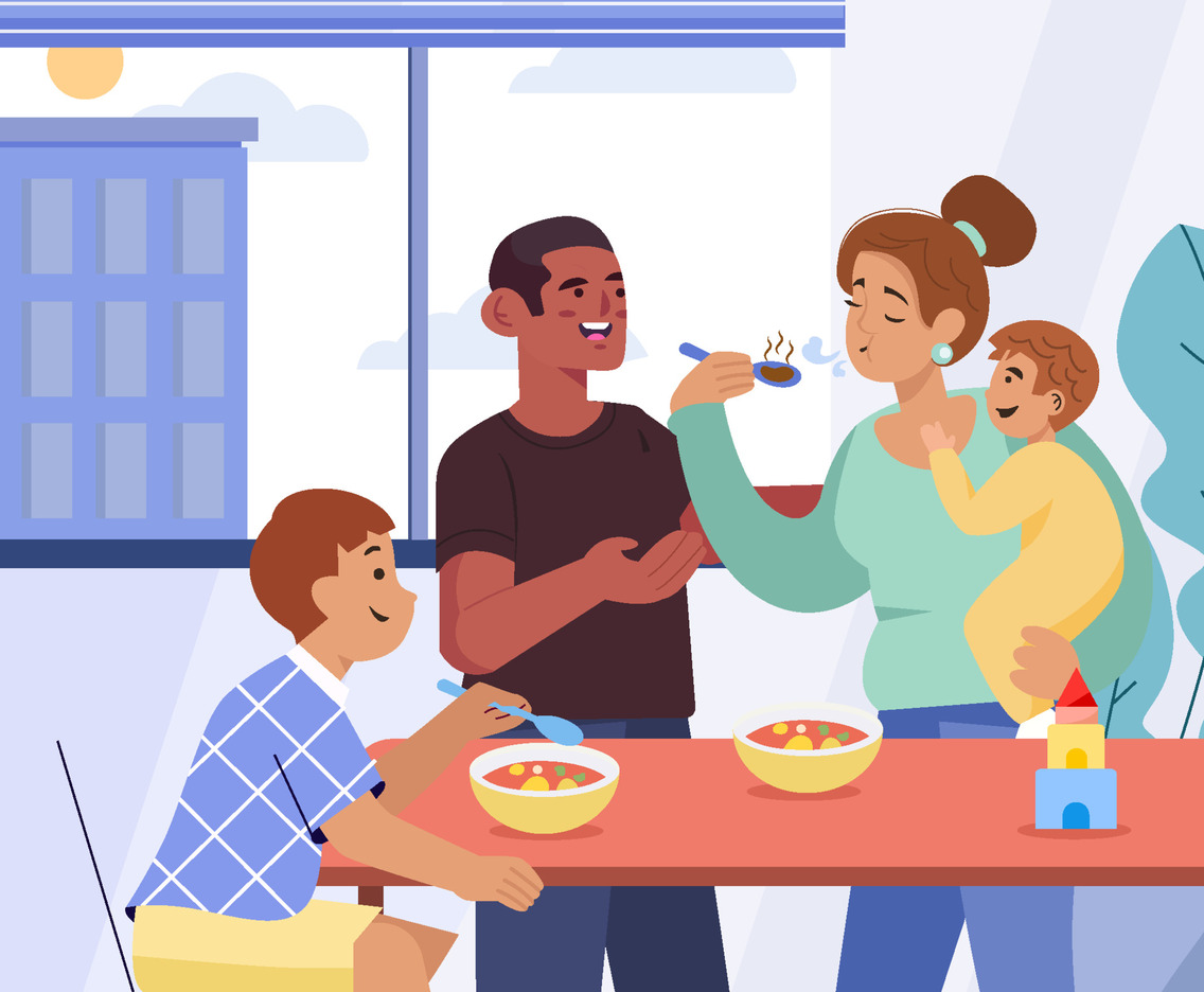 Mother and Her Children in Dining Table Together