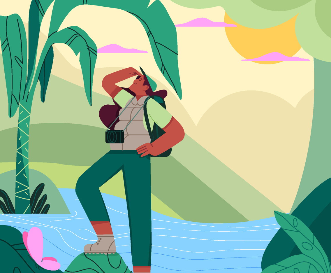 Photographer with Her Camera Enjoy Jungle View Concept