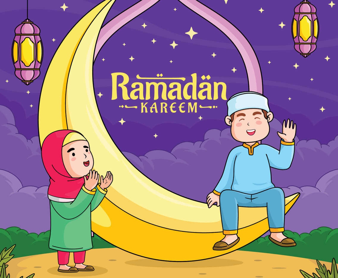 Ramadan Kareem Concept with Young Muslim Kids