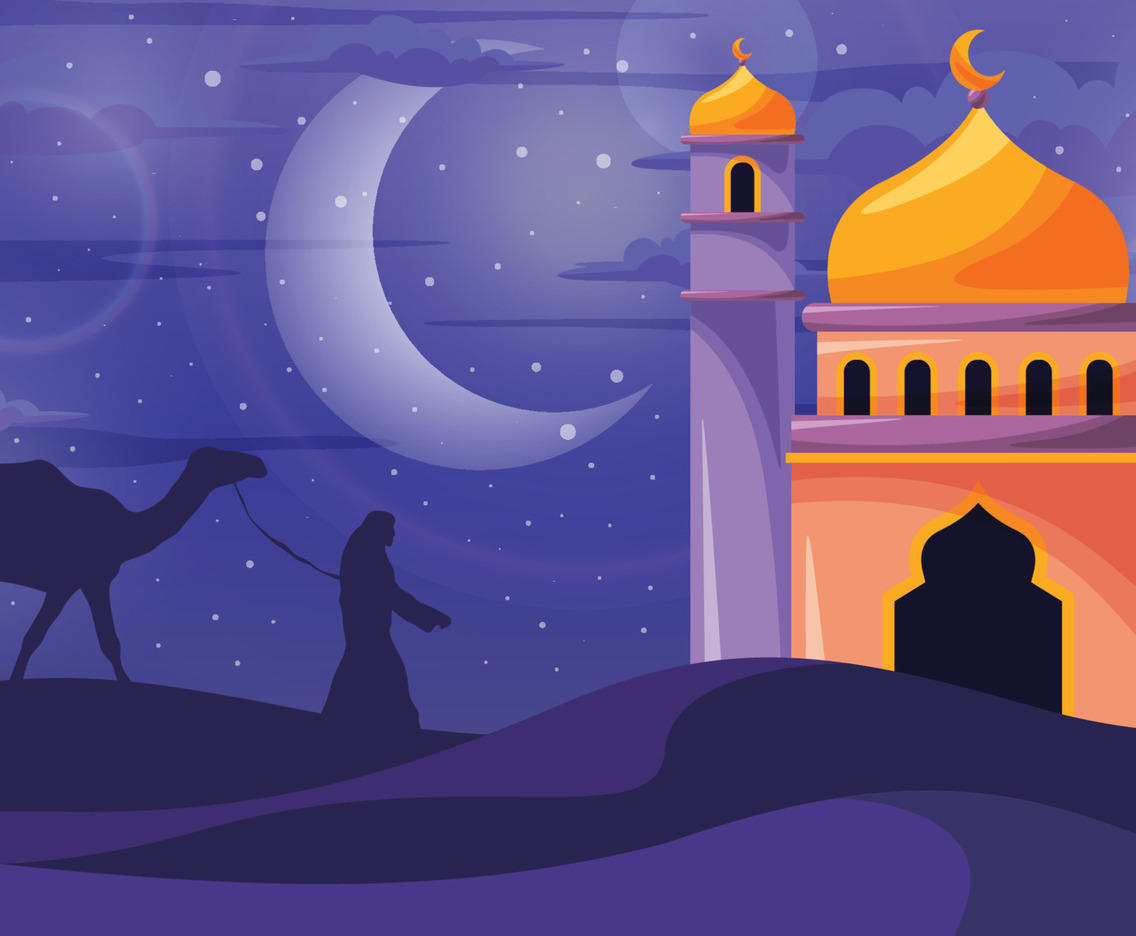 Mosque in the Middle of Desert Background