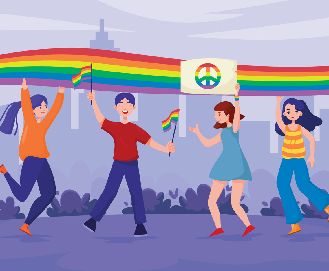 People Hold LGBT Rainbow and transgender flag In Pride Month Festival