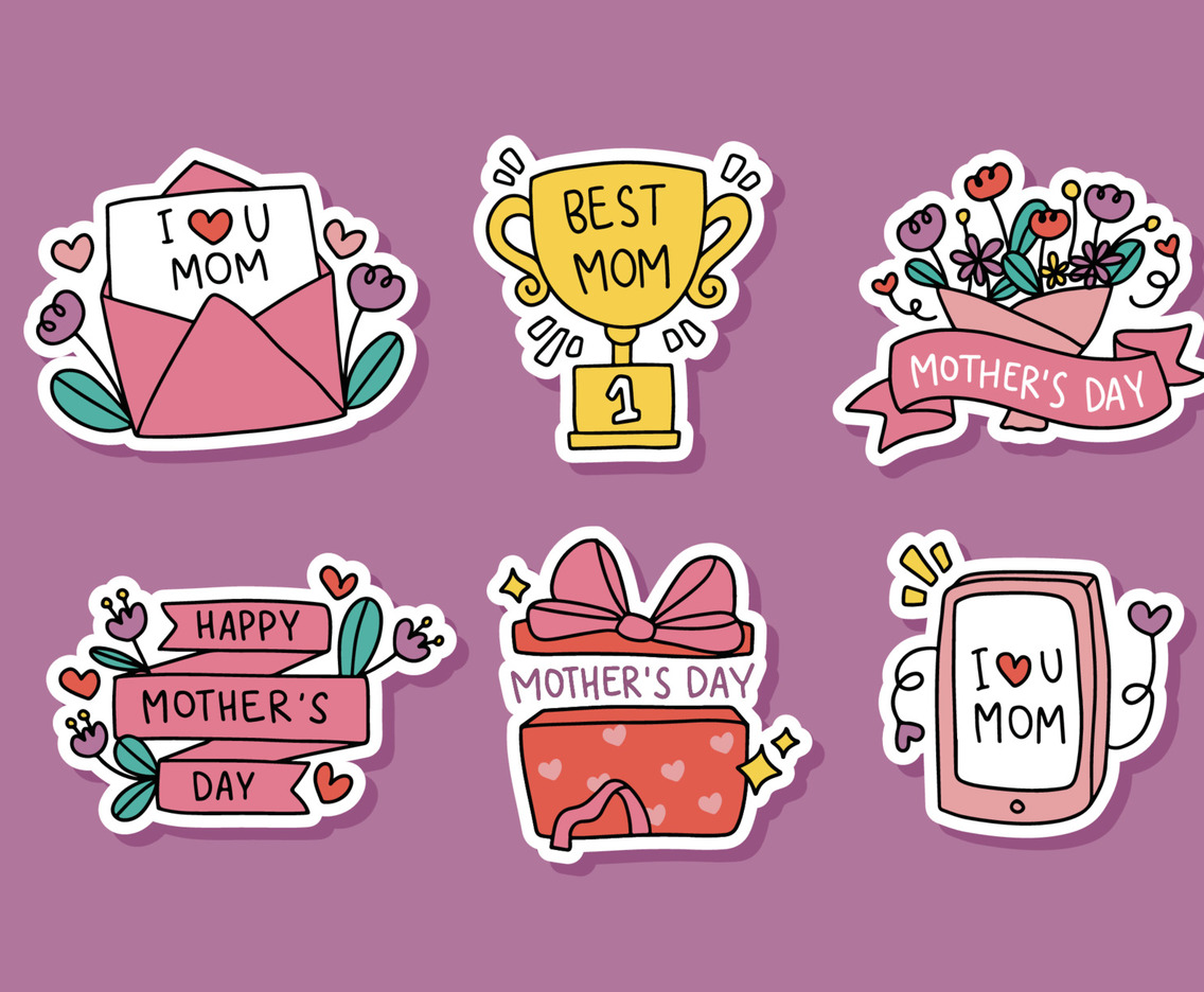 Beautiful Cute Hand Drawn Mother's Day Sticker Collection