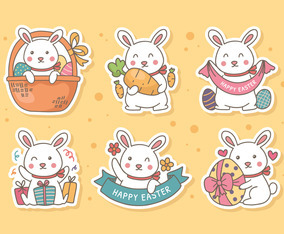 Collection Of Cute Hand Drawn Easter Rabbit Sticker