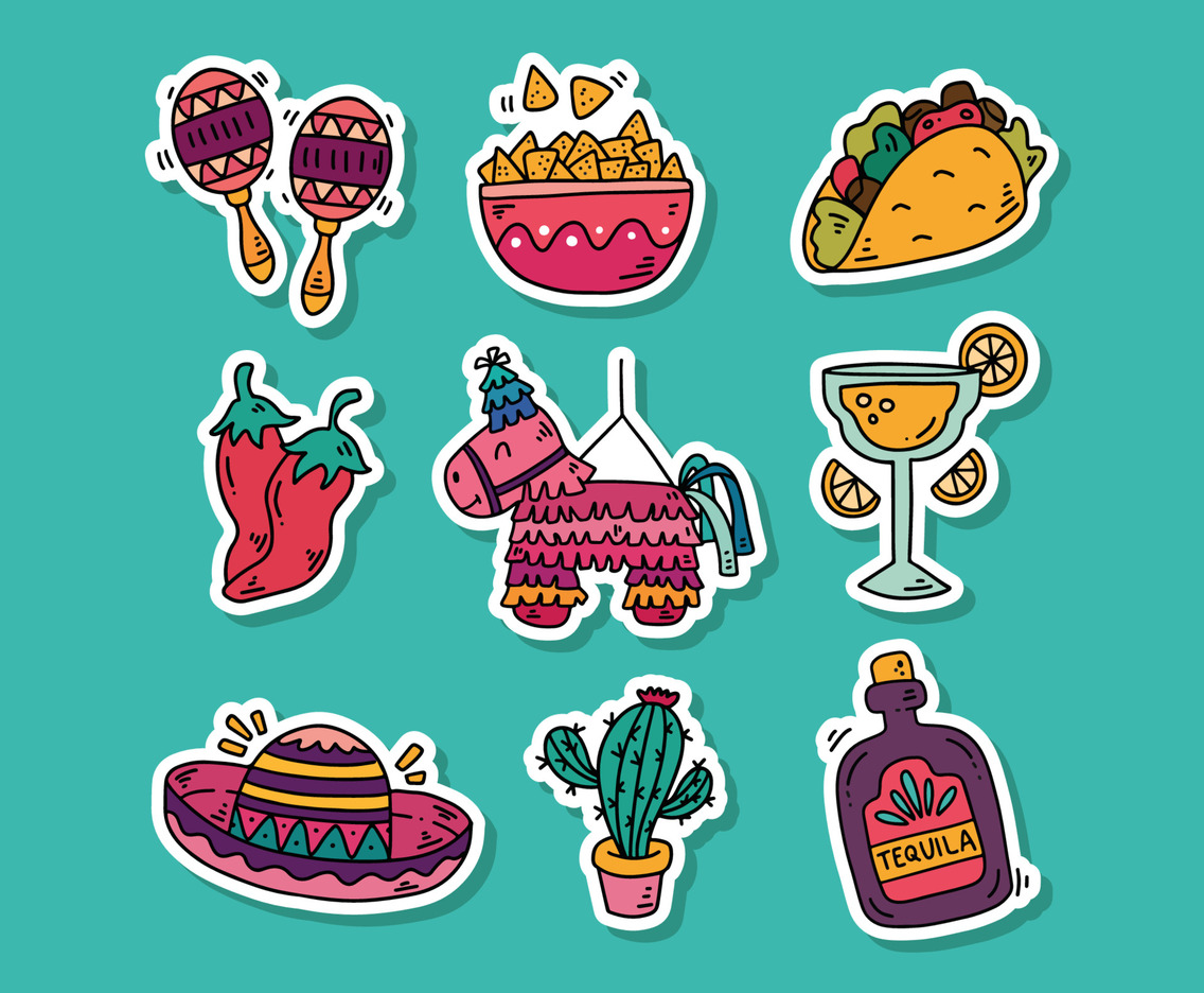 Collection of Cute Hand Drawn Cinco De Mayo Sticker with Vibrant Color