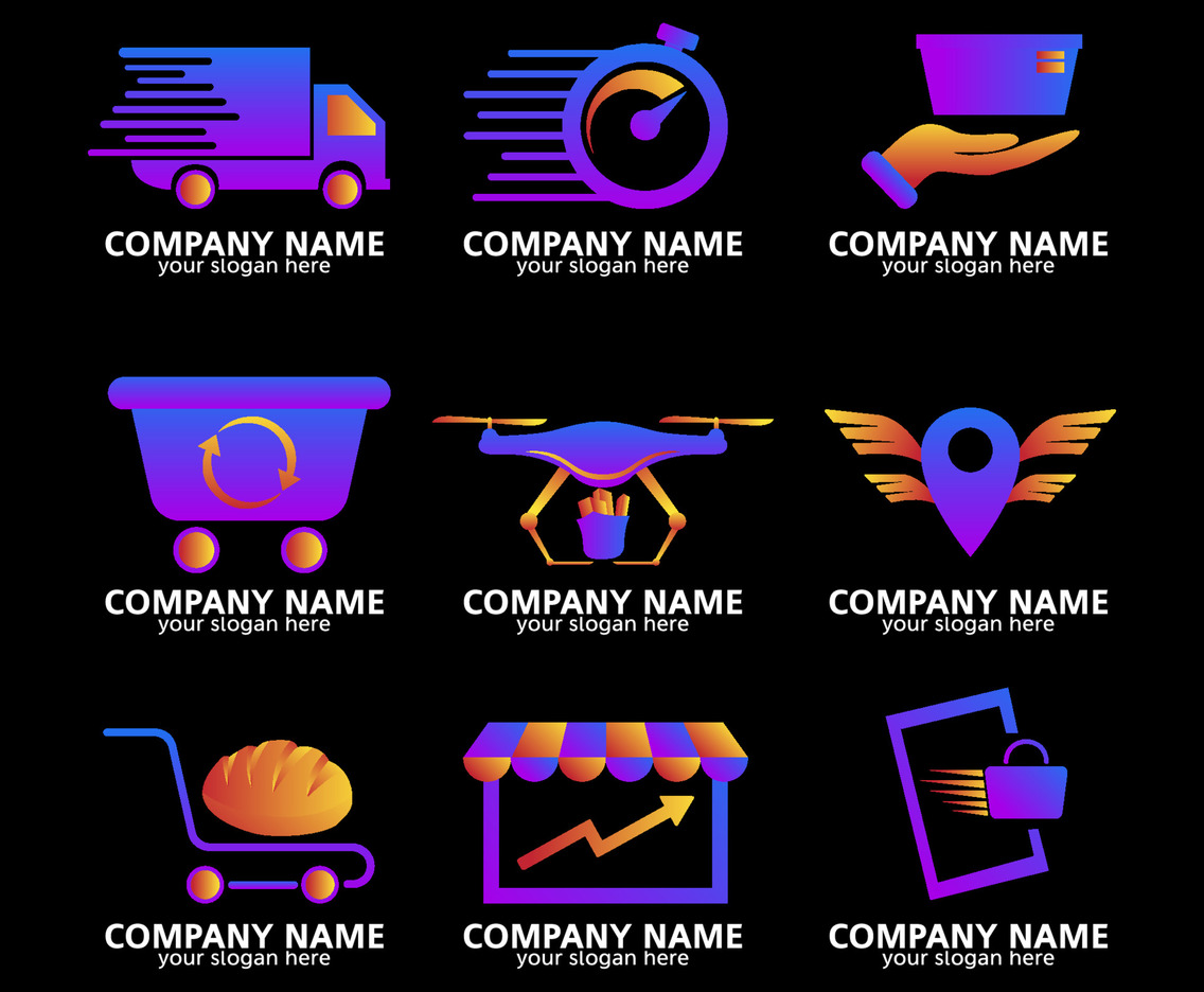 Set of Contactless Delivery Groceries Logo