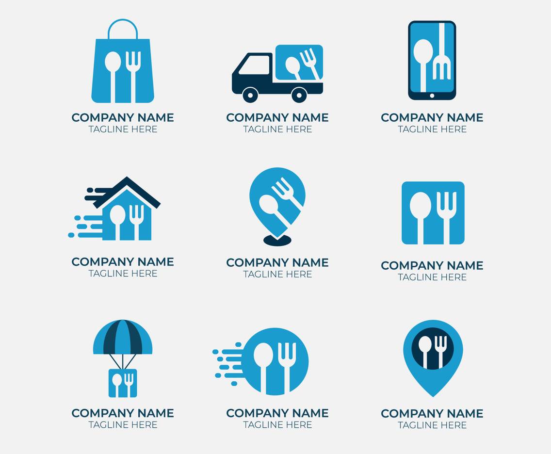 Delivery Food Logo Collection with Blue Color Scheme