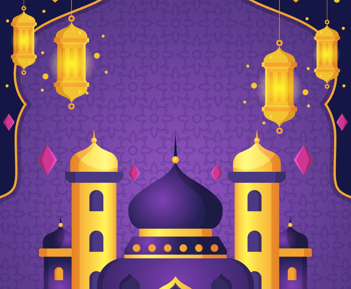 Eid Mubarak Celebration with Mosque and Lantern