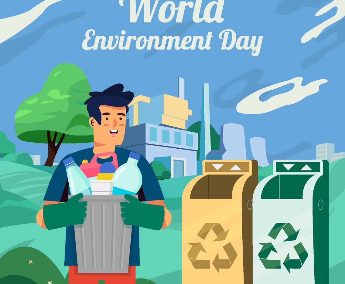 Man Take Garbage to Recycle Bin Concept