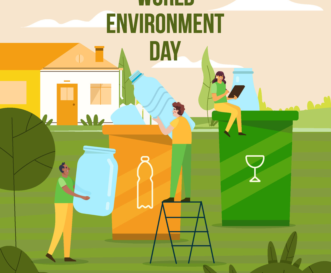 Mini Man and Woman Recycling Plastic Wastes
