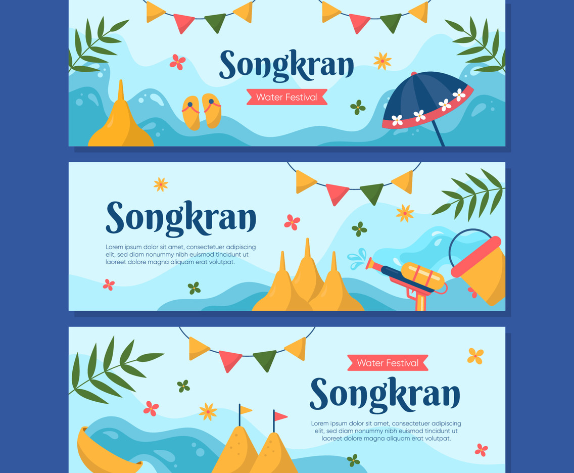 Songkran Water Festival Banner Collection Set