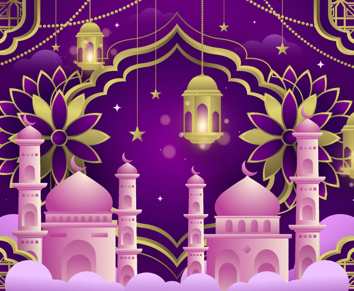 Background of Eid Mubarak Arabesque with Mosque