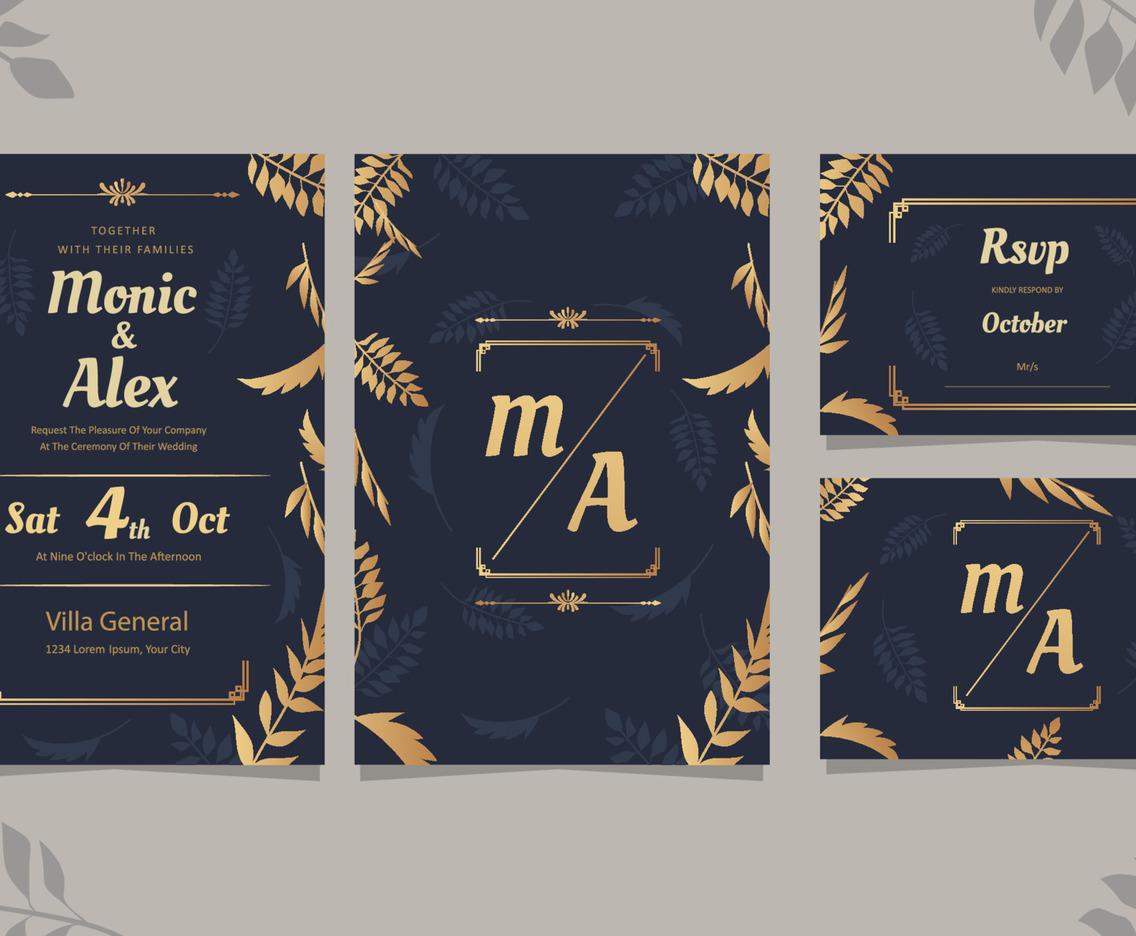 Golden Leaves Minimalist Wedding Design Set