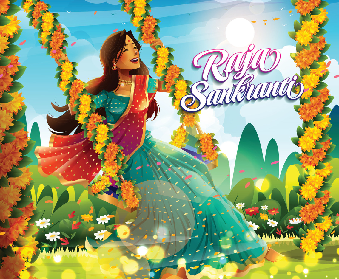 Raja Sankranti Concept with Teenage Girl Celebrating Womanhood