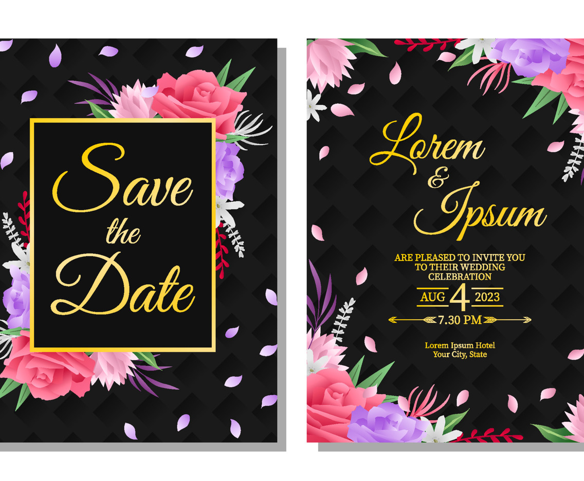 Wedding Invitation with Hand Drawn Flower