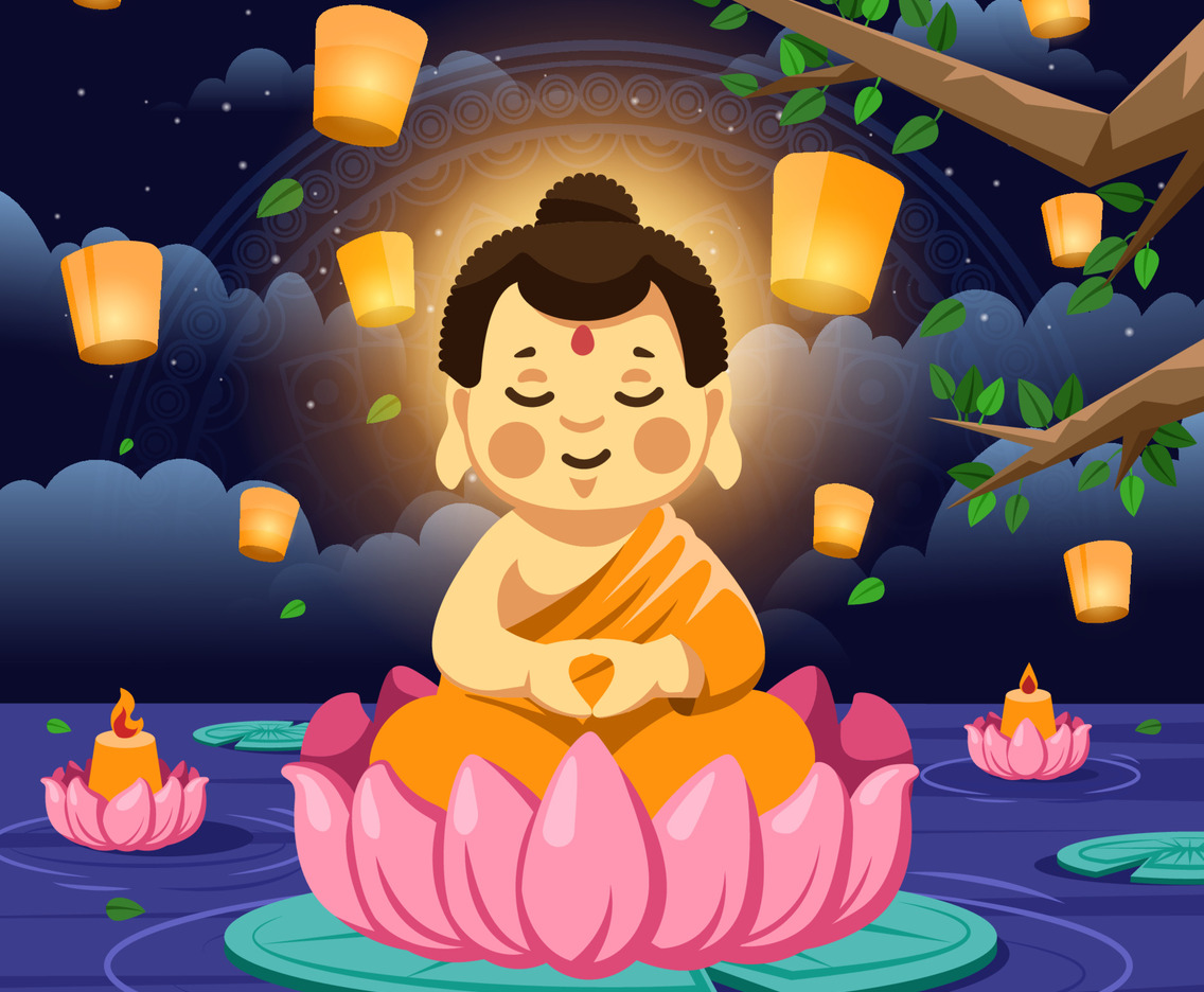 Buddha Praying on a Lotus Pad at the Vesak Day