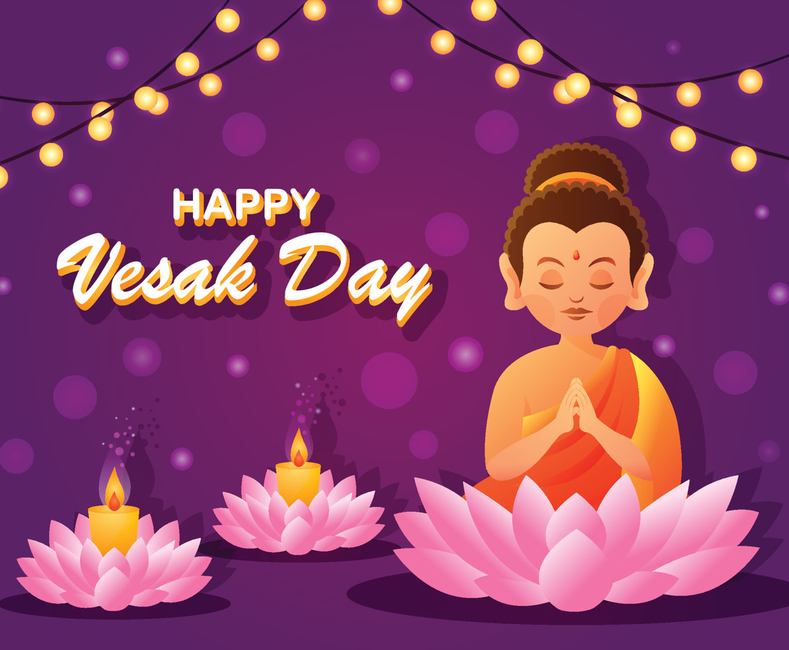 Vesak Day Greeting with Budha on a Lotus Flower