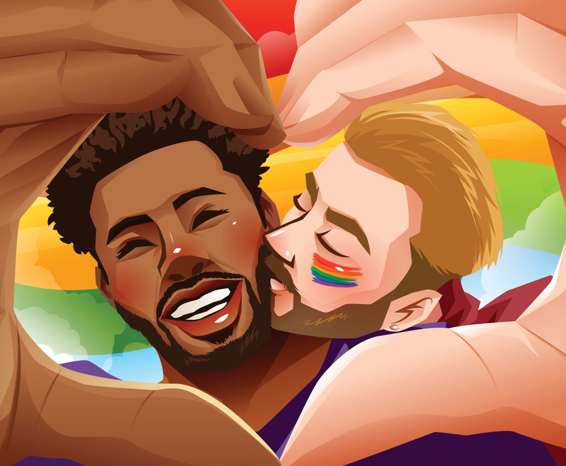 Pride Day Concept with Couple of Man Making Hand Heart Gesture