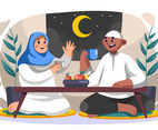 Happy Family Healthy Breakfasting Iftar