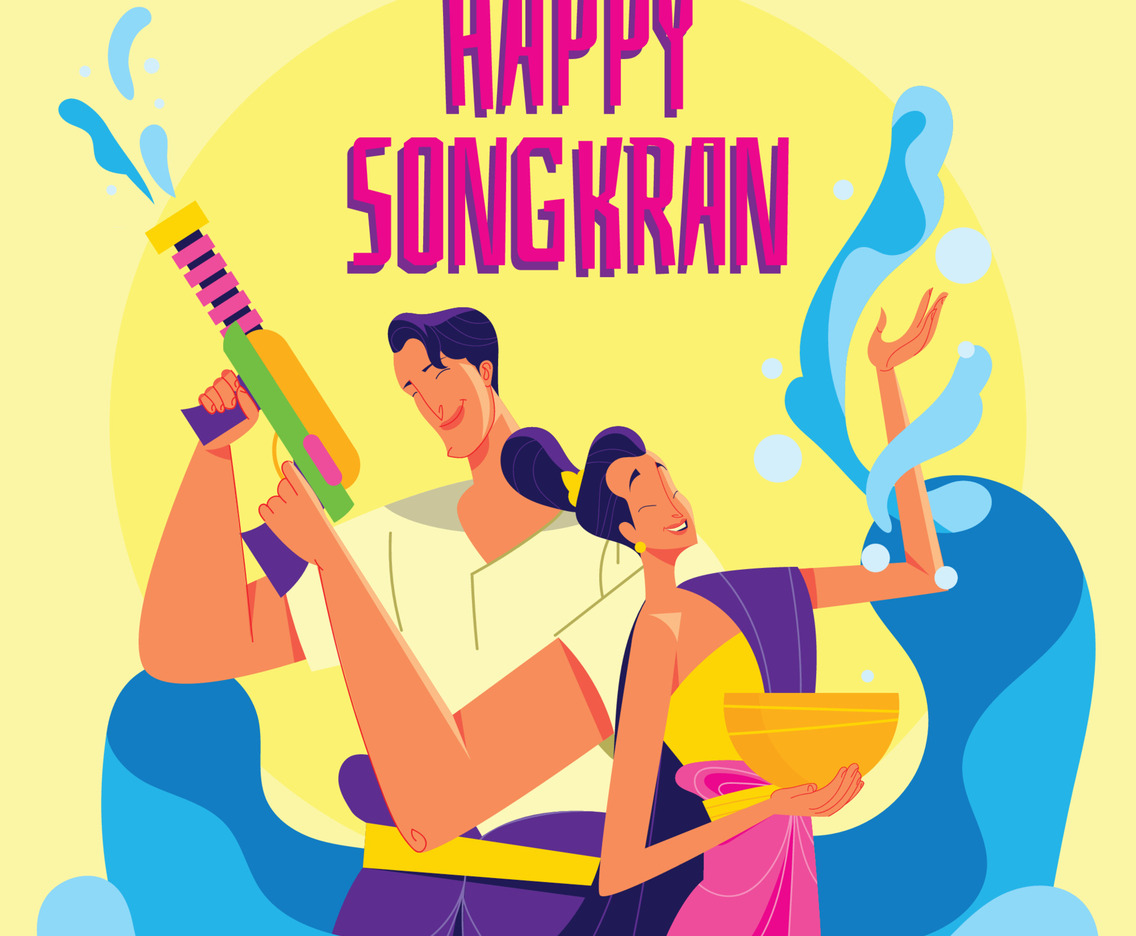 Cheerful Thai Couple Celebrating Songkran Festival