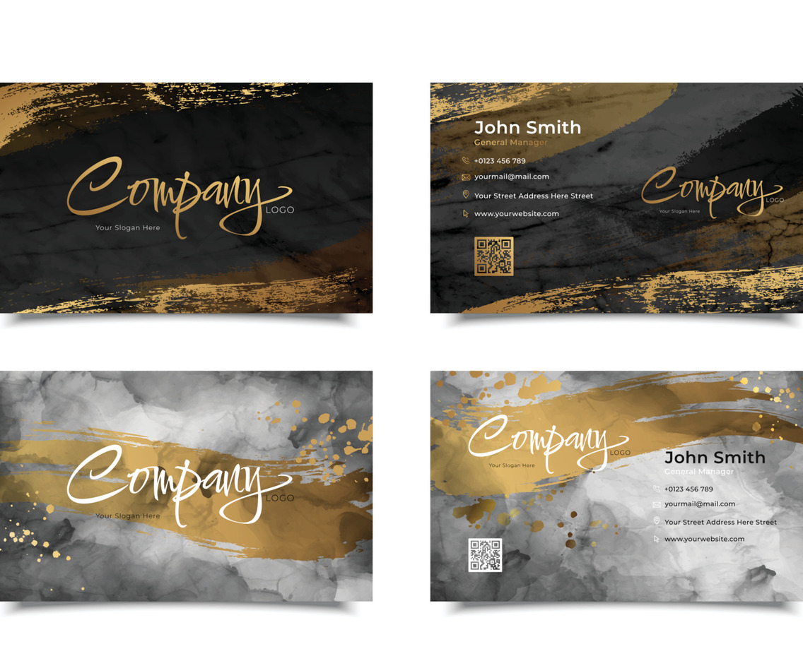 Abstract Black and Gold Marble and Brushes Business Card Templates