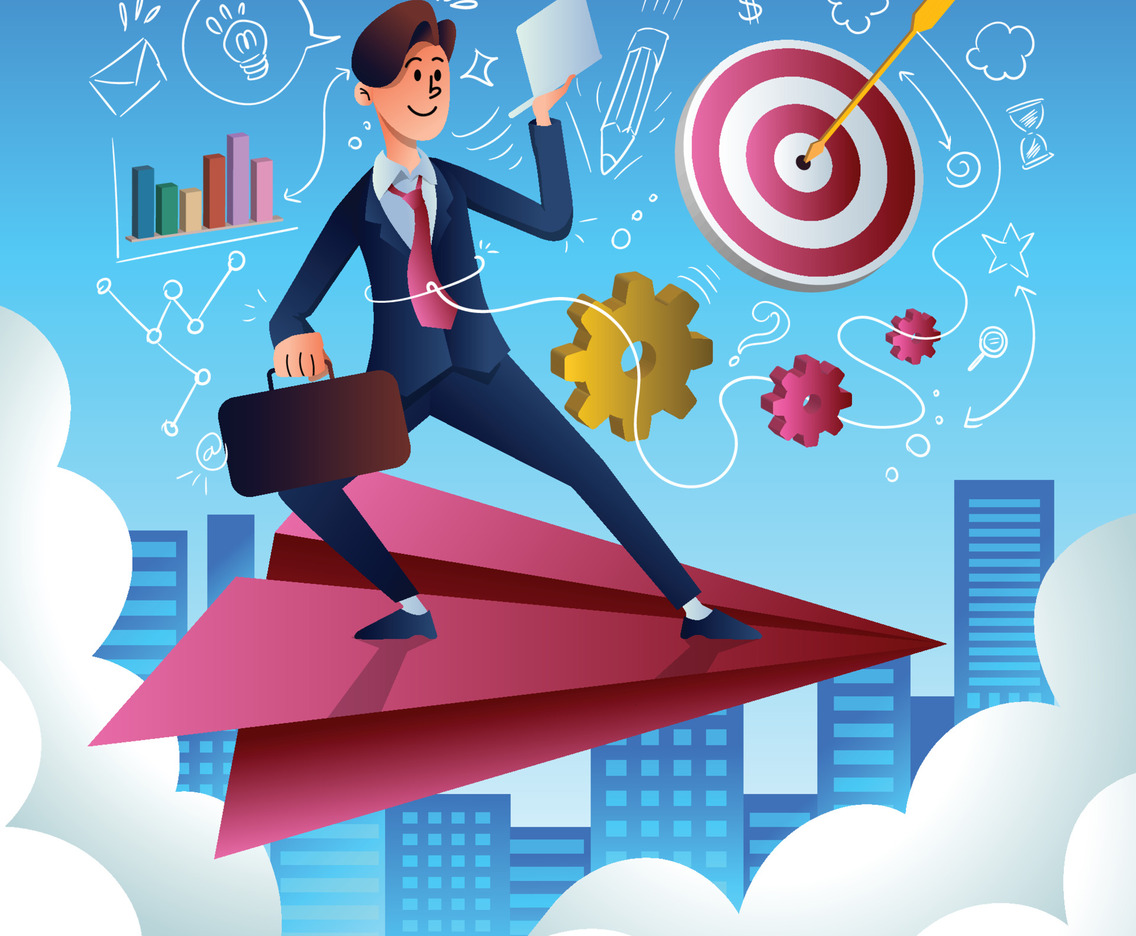 Man Leads With Business Paper Airplane
