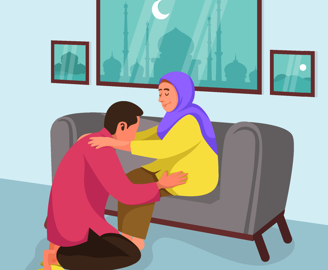 Happy Eid Al Fitr with Forgiveness Tradition Concept
