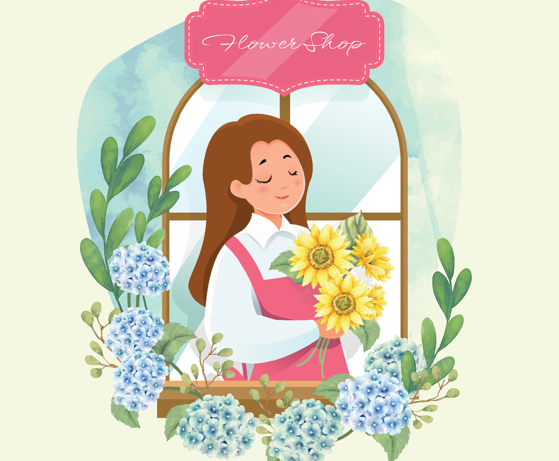 Women Florist With Sunflower and Hydrangea