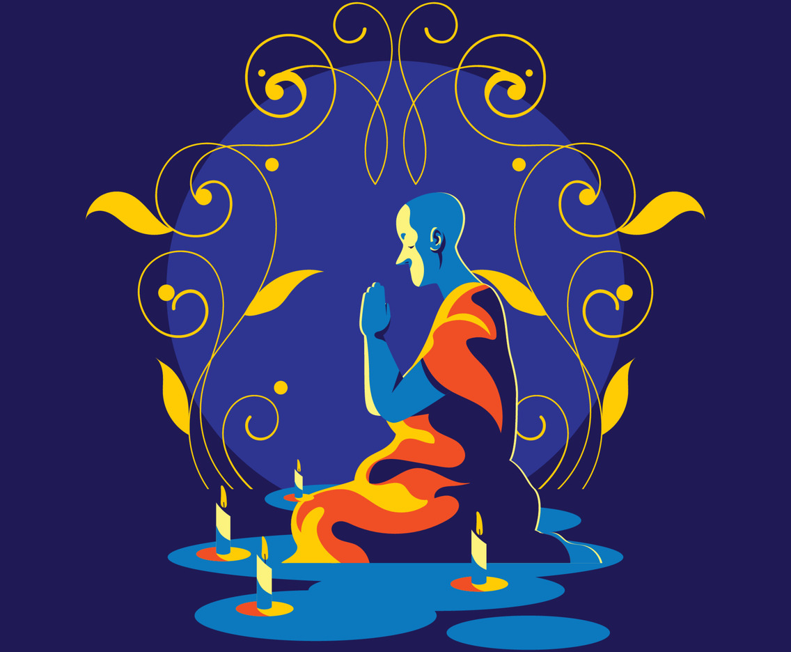 Praying Monk in Asahna Bucha Day