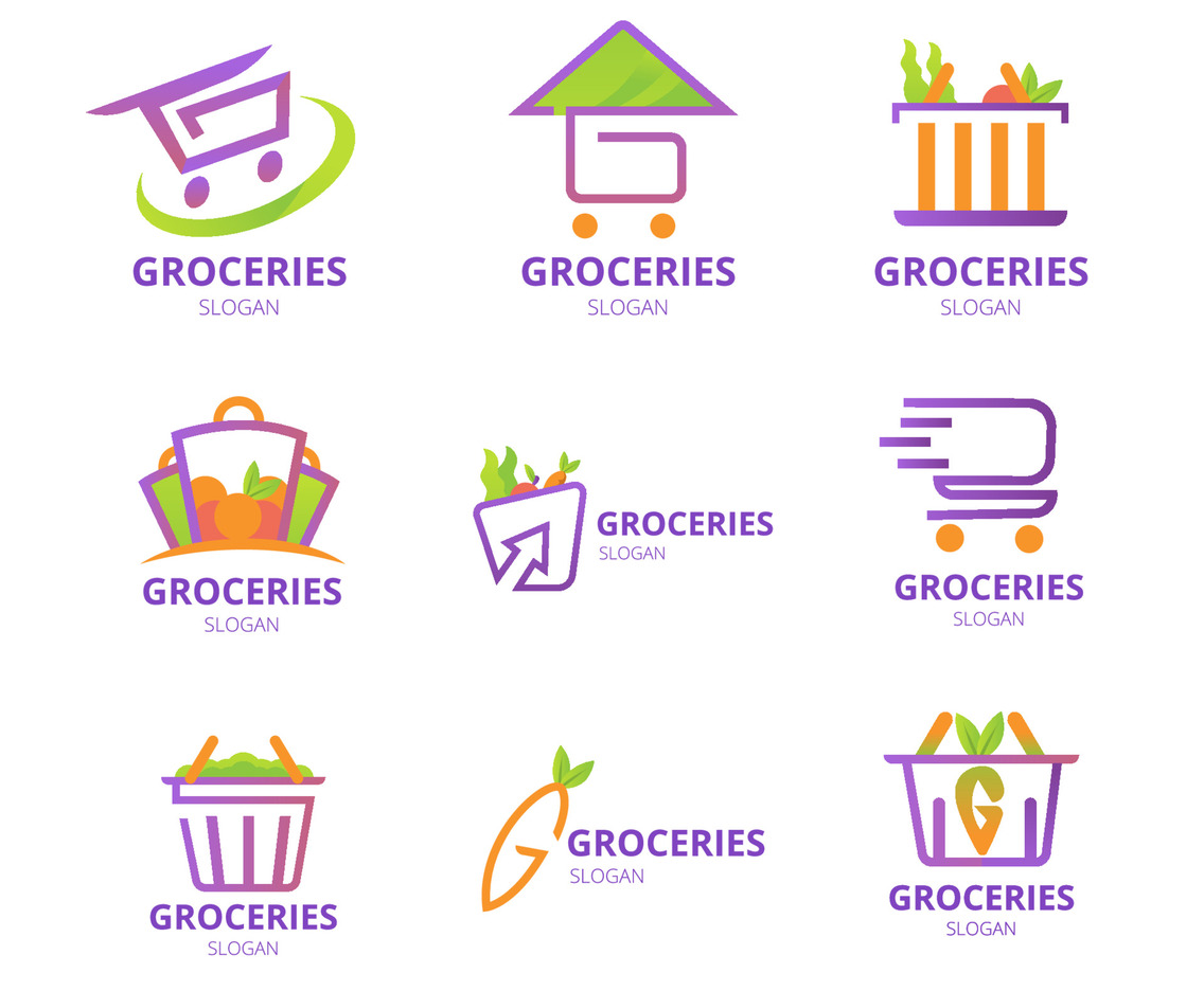 Simply Green Purple Online Groceries Logo Set