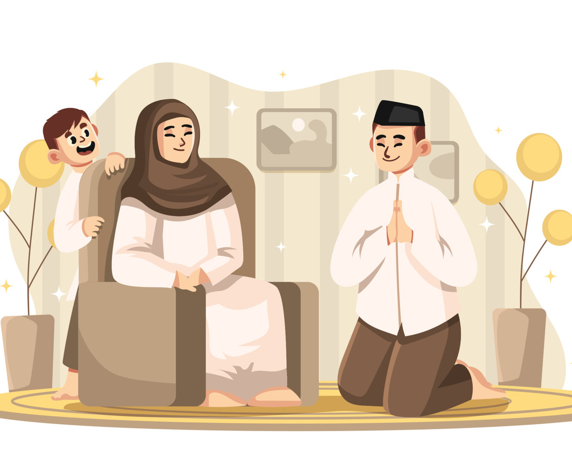 Warm Happy Little Family Celebrating Eid Ramadan Concept