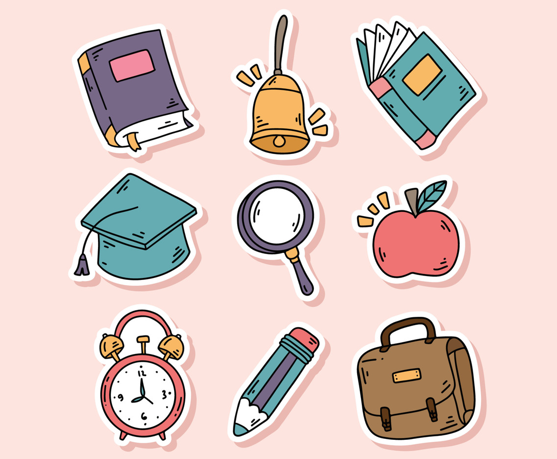 Collection of Cute Hand Drawn School Elements Sticker